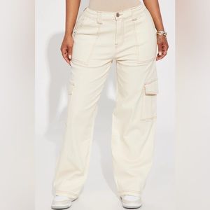 Fashion nova beige cargos with brown stitching size 1